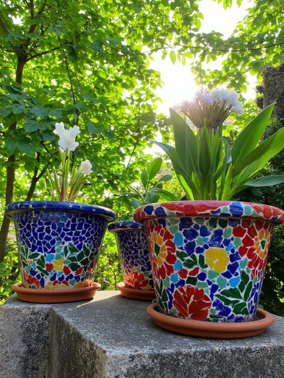 colorful mosaic flower pots
