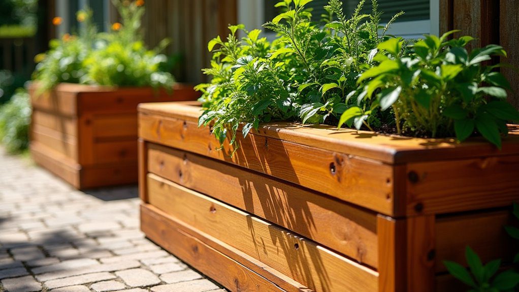 cedar planter with benches