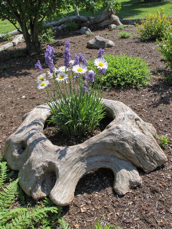 driftwood flower bed accents