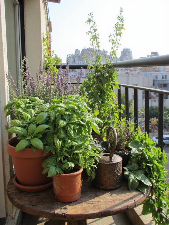 fresh herbs on balcony