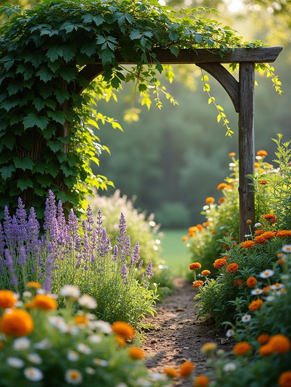 herbs and vibrant blooms