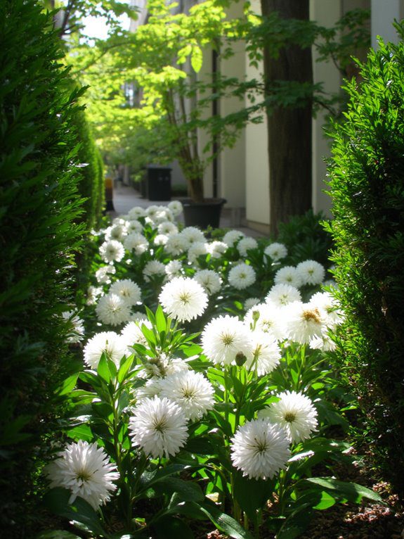 tranquil white flower courtyard