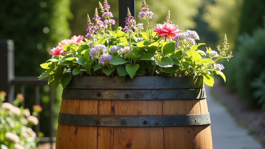 upcycled barrel garden planter
