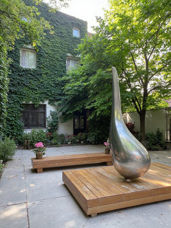 vibrant courtyard art installations