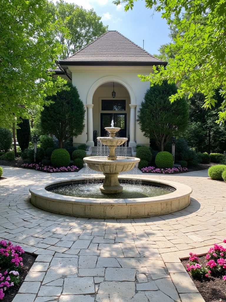 charming driveway fountain feature