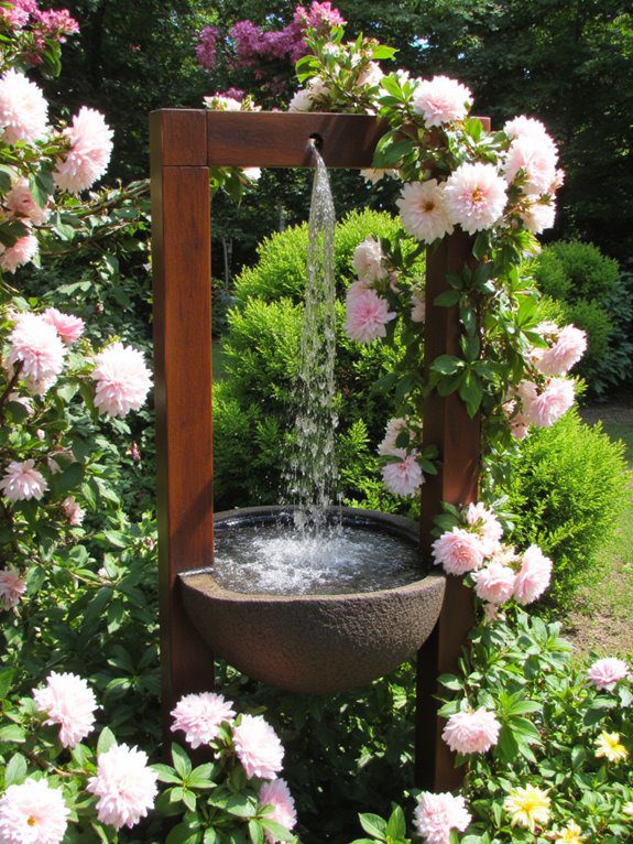 colorful flowers cascading fountain