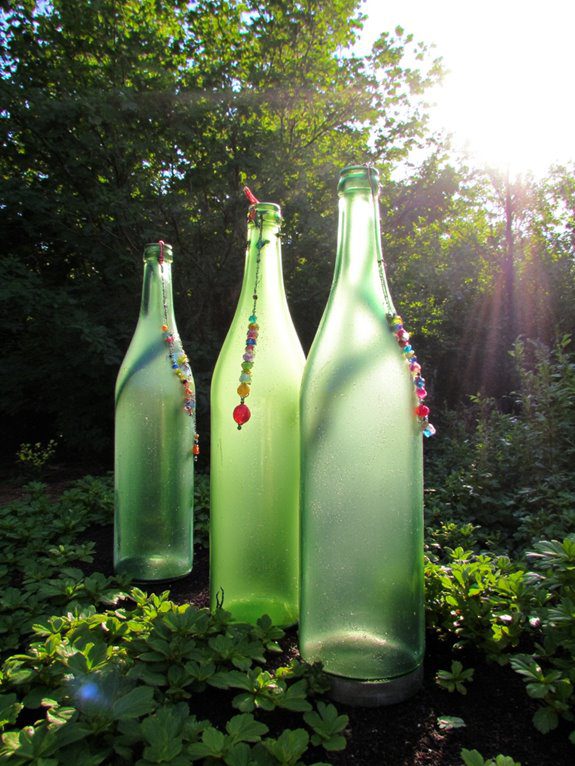 colorful garden bottle totems
