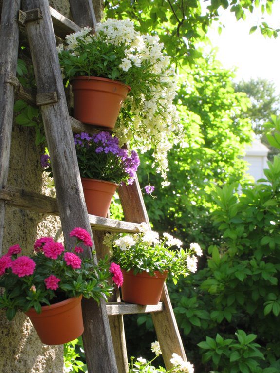 colorful garden jar ladder