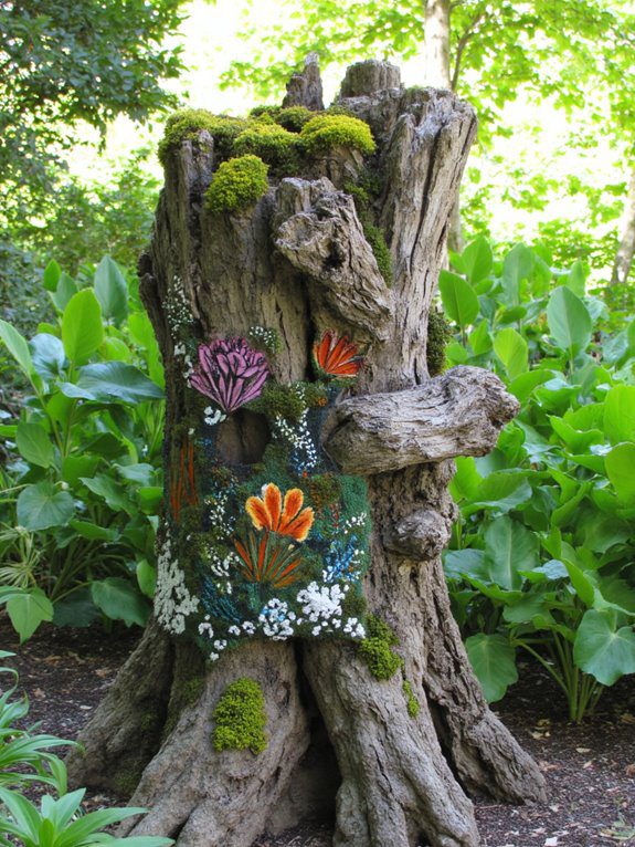colorful painted garden stumps
