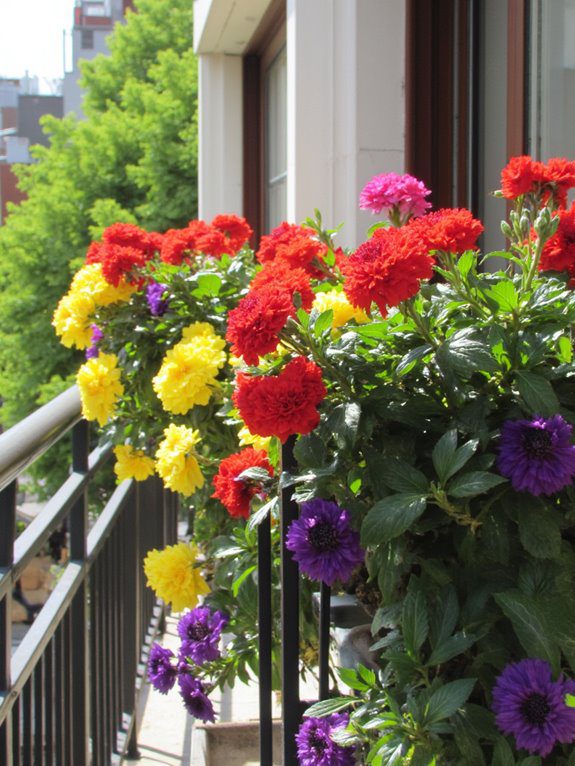 colorful railing planters thrive