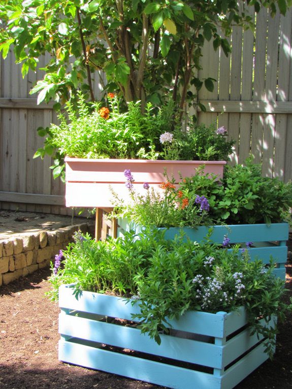 colorful tiered crate garden