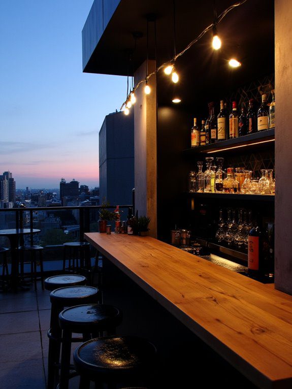 compact rooftop bar area