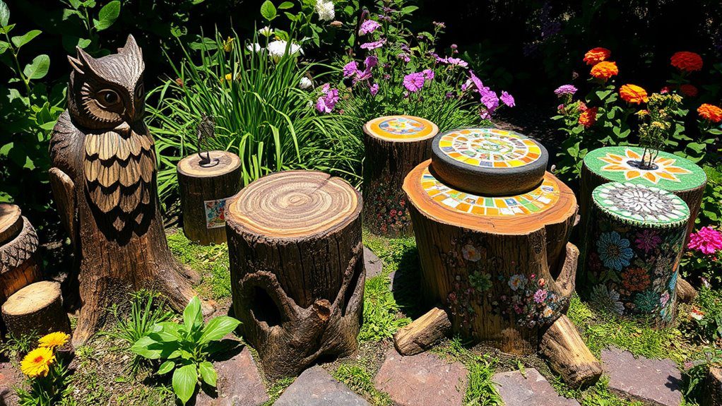 creative garden stump art