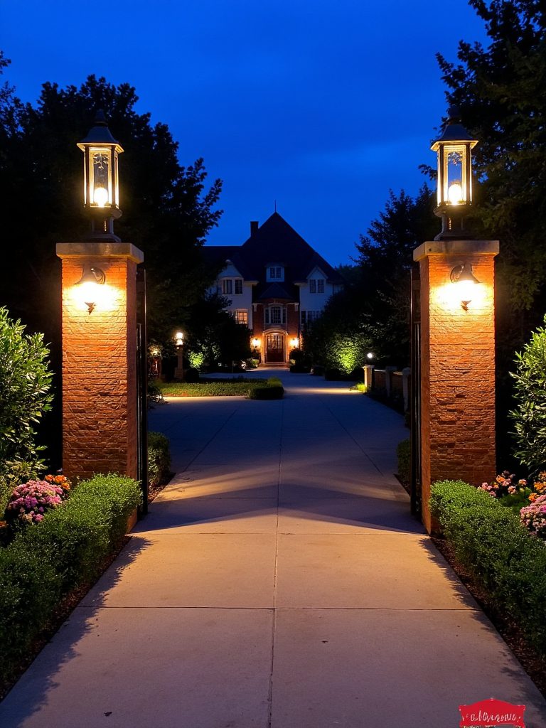 elegant brick columns illuminated