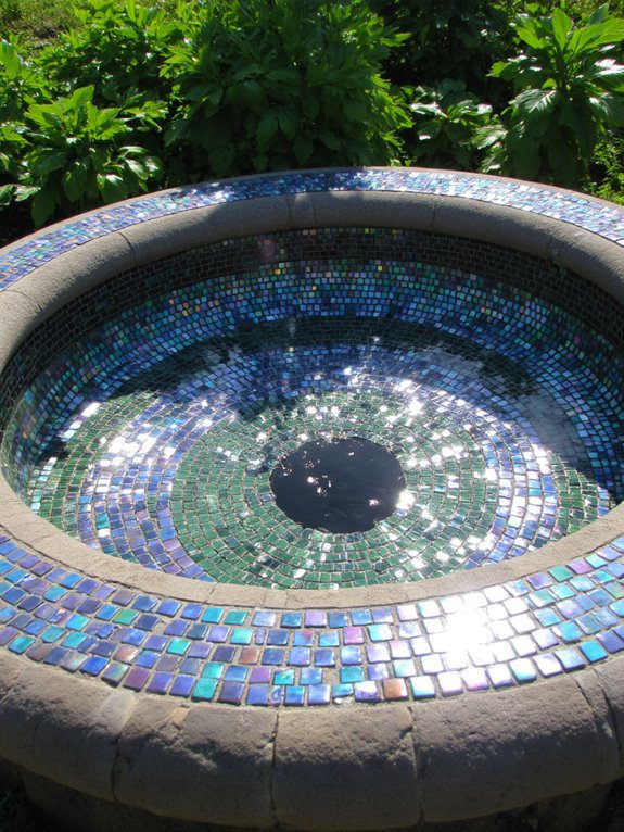 iridescent mosaic birdbath design