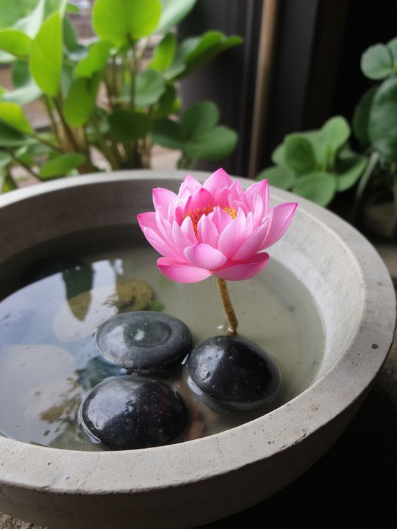lotus in concrete bowl