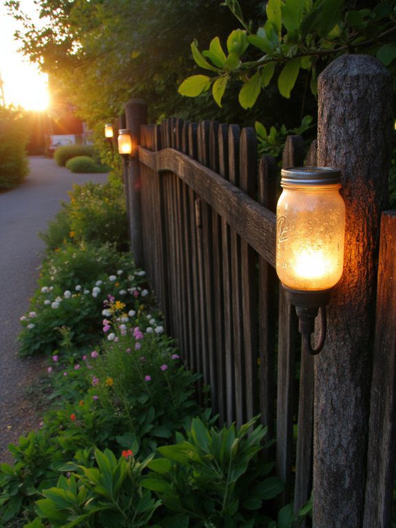 mason jar lantern fence posts