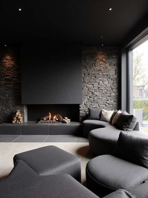 monochrome brick fireplace makeover