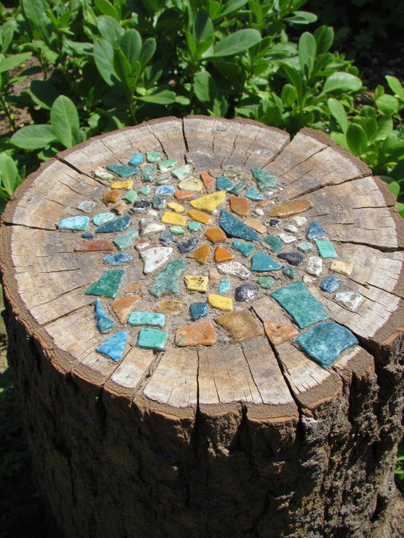mosaic tree stump decoration