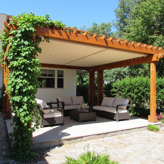 retractable shaded wooden pergola