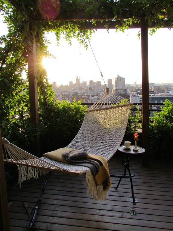 rooftop relaxation with hammocks
