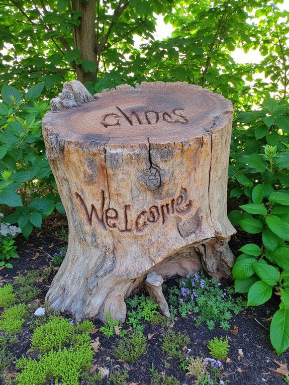 rustic carved welcome sign