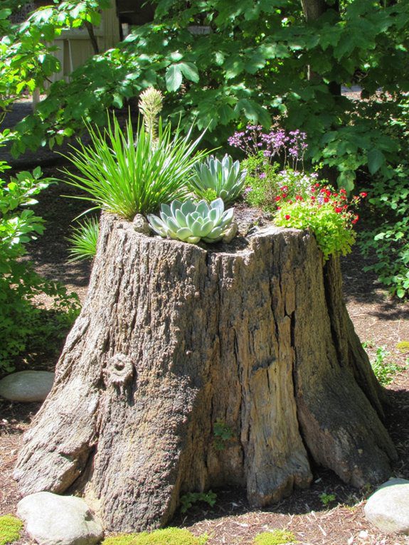 rustic tree stump planter