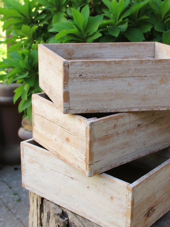 rustic weathered wooden planters
