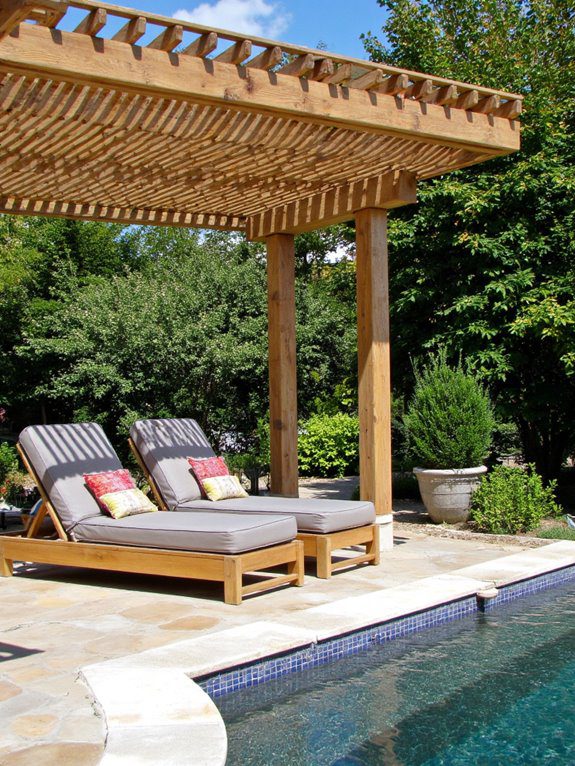 shaded lounging by pool