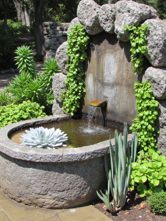 succulents enhance water fountain