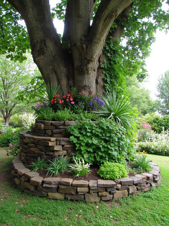 tiered garden around tree