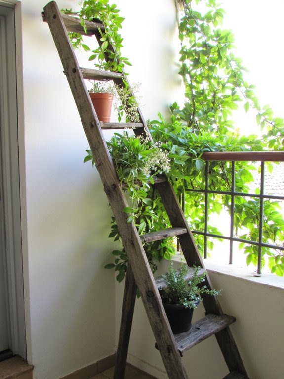 upcycled ladder plant display