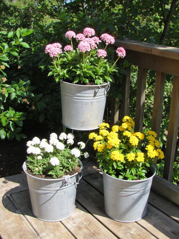 vertical garden with buckets