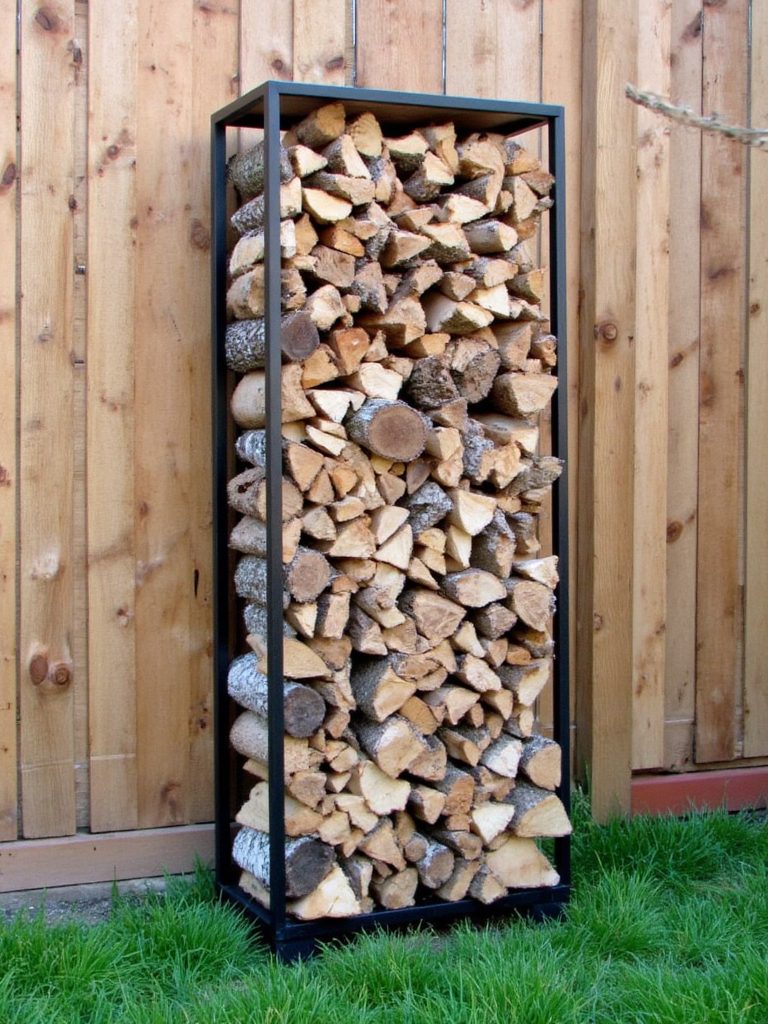 vertical space saving firewood storage