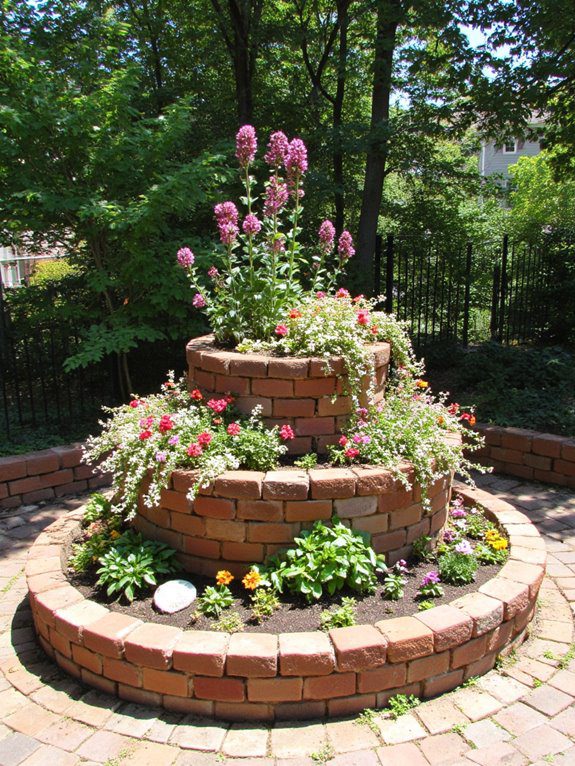 vibrant circular flower beds