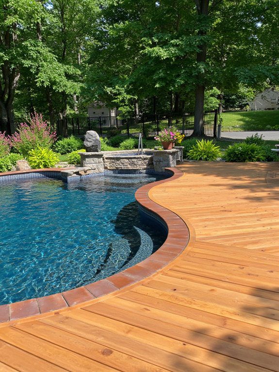 wood deck enhances pool