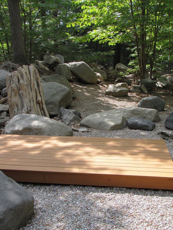 wooden platform stone serenity