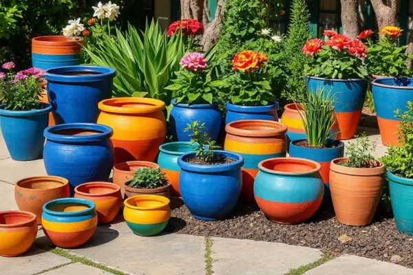 boldly painted outdoor pots