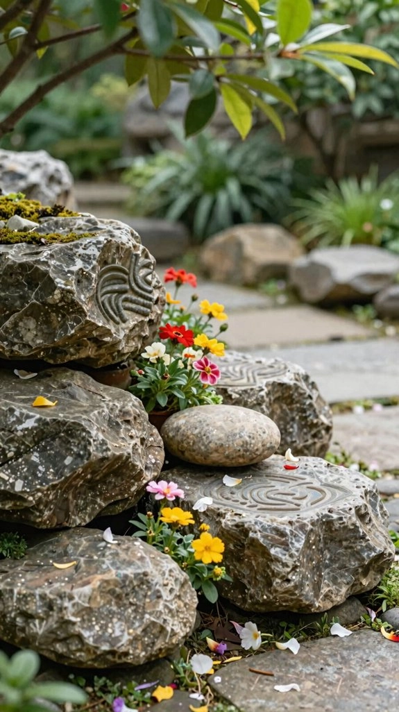 boulders framing bright rock garden