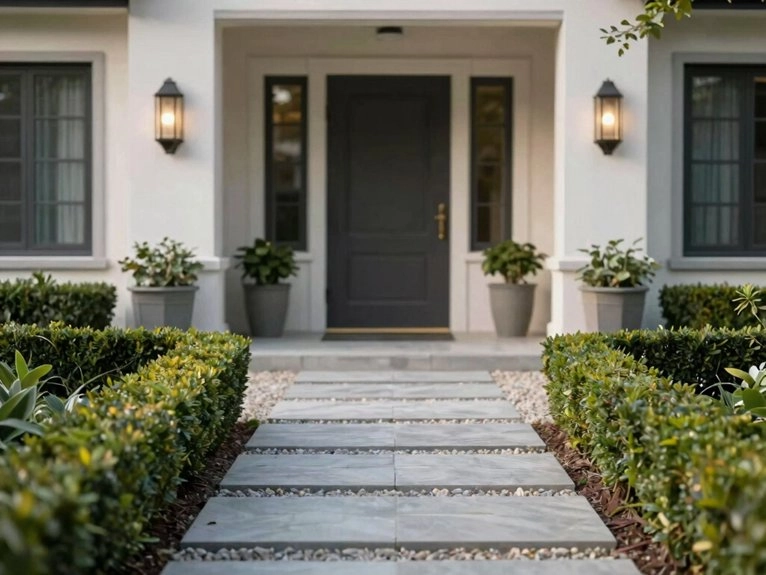 centered mirrored entryway planting