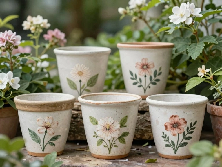 cheerful watercolor floral garden pots