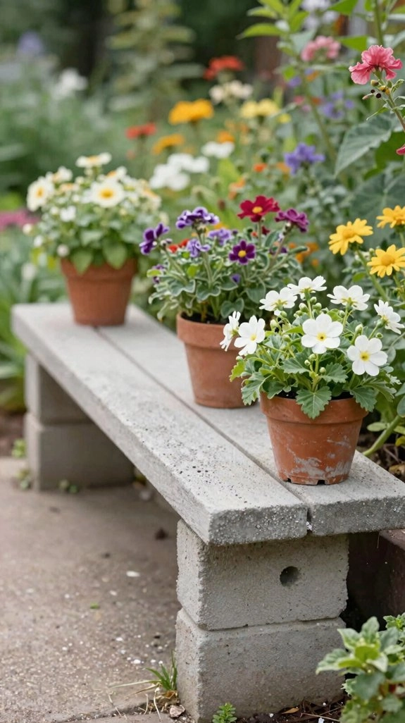 cinder block garden bench storage