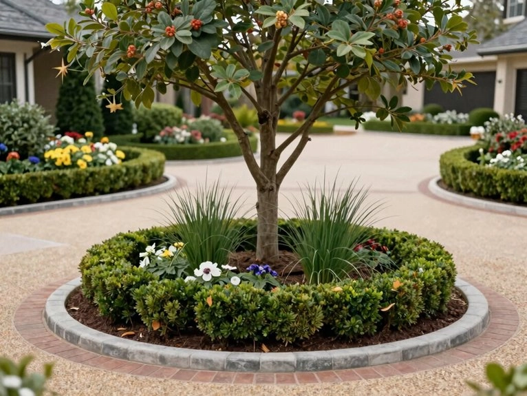 circular driveway frames home