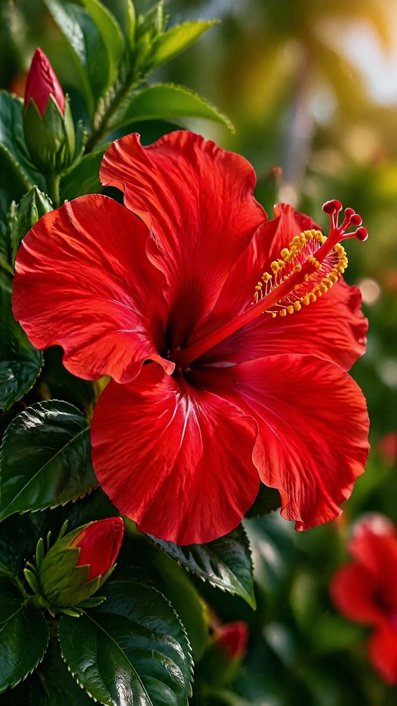 compact hibiscus poolside contrast