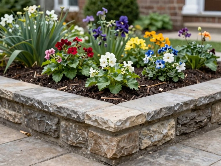 corner anchored with hydrangea planter
