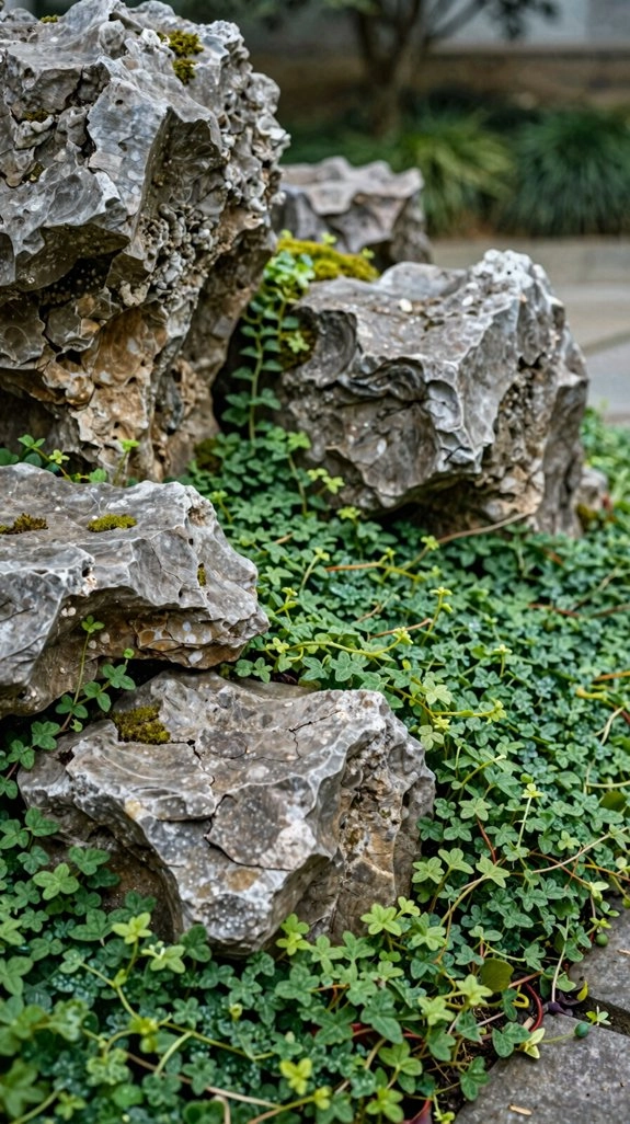 creeping groundcover softens rocks