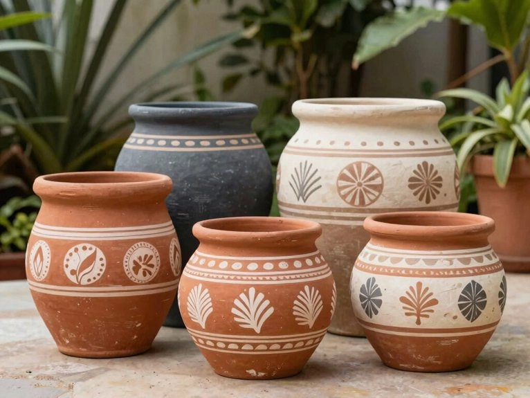 earthy boho tribal patterned pots