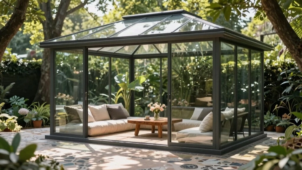 framed glass garden dining views