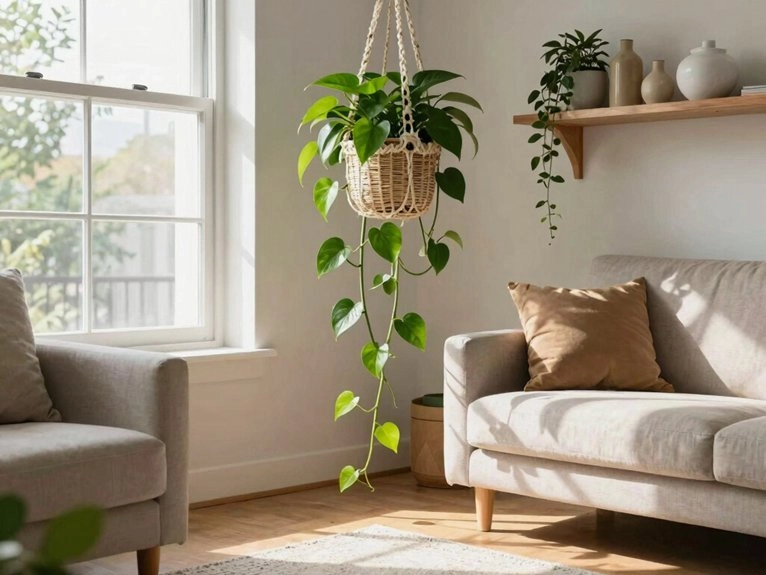 golden pothos trailing shelf greenery