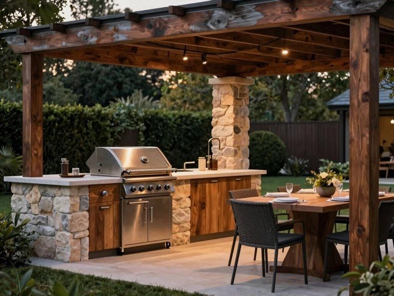 grill adjacent communal dining setup